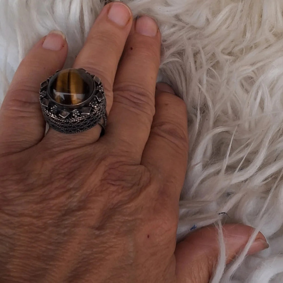 Vintage Sterling and tiger eye ring - Picture 9 of 9